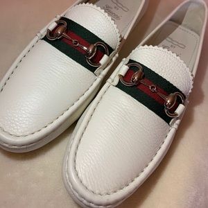Gucci Damo Leather Horsebit Driver in White